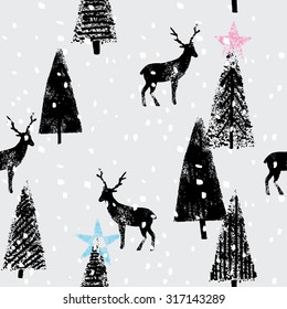 winter forest hand drawn trendy pattern