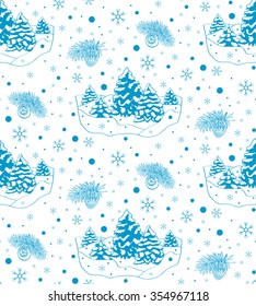 Winter forest. Hand-drawn vector seamless pattern