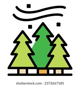 Winter forest icon outline vector. Arctic alaska. Ice snow color flat