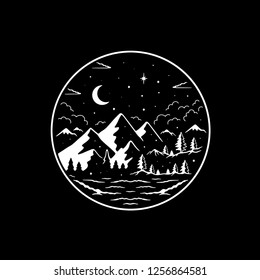 WINTER FOREST LANDSCAPE BADGE BLACK BACKGROUND