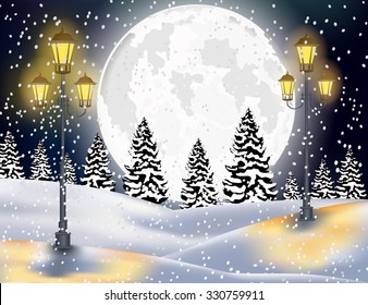 Winter Forest Landscape Christmas Background
