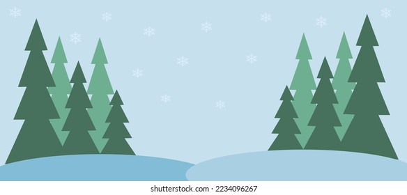 winter forest landscape with Christmas trees as a background for card