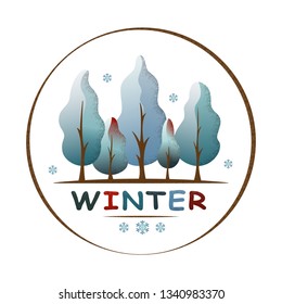 Winter forest landscape in circle. Snowy trees and snowflakes. Environment and ecology concept. For social media, web pages, banner, poster, education materials. Semi flat isolated vector illustration