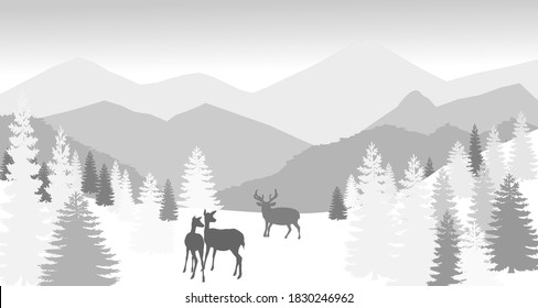 Winterwaldlandschaft mit Hirsch