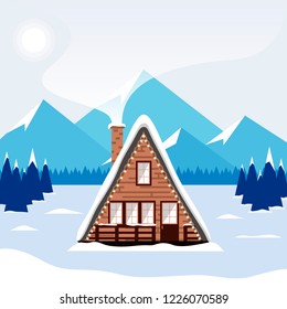 Winter forest landscape with house