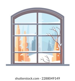 Ilustración del paisaje de los bosques de invierno con nieve y árboles aislados