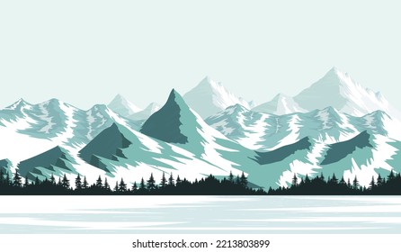 winter forest landscape and the river in the lake in the middle of the forest