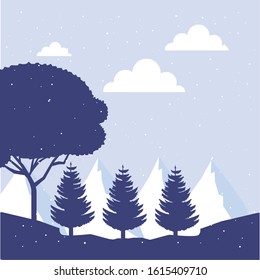 winter forest landscape scene icon vector illustration design