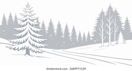 Paisagem florestal de inverno. Esboços de uma paisagem de floresta. Ilustração vetorial