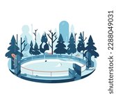 Winter forest landscape with snow and mountains isolated