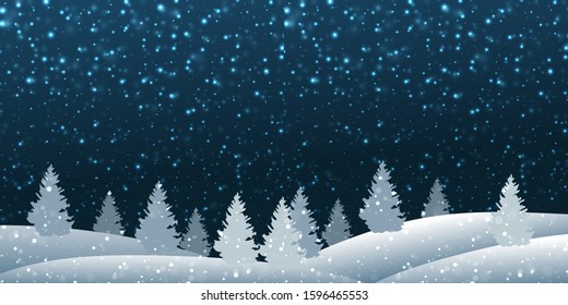 winter, forest landscape snowy night, coniferous forest weekend