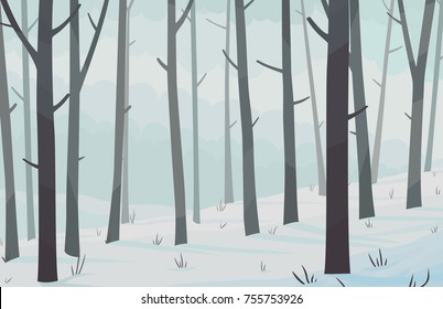 Winter Forest Landscape. Vector Illustration