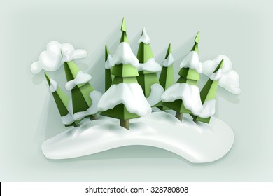 Winter forest, low poly style vector icon