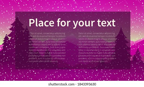 Winter forest with mountains and snow. Vector illustration. with place for your text. 