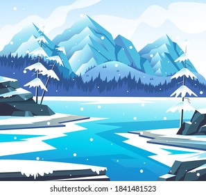 Winter forest nature concept. Vector flat graphic design illustration