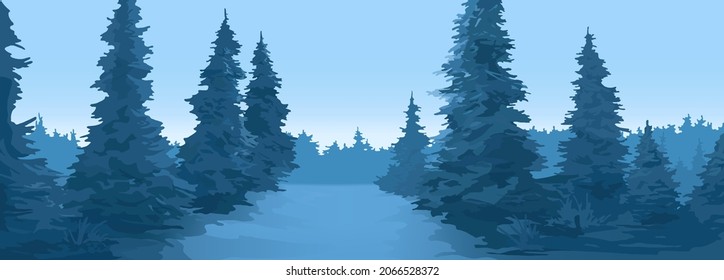 Winter forest. Night forest, vector illustration.