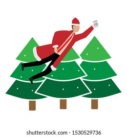 Winter forest outline.  Flat cartoon character isolated on white