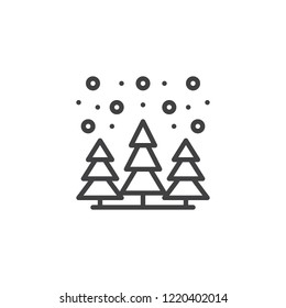 Winter forest outline icon. linear style sign for mobile concept and web design. Pine trees and snowfall simple line vector icon. Symbol, logo illustration. Pixel perfect vector graphics