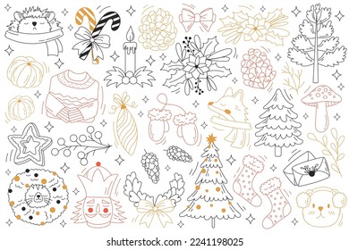Winter forest postcards flat icons set.