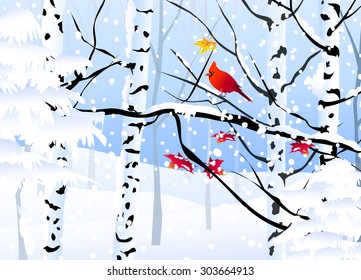 Winter Forest & Red Bird