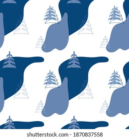 Winterwaldskandinavische Hand gezeichnet nahtlose Muster. Neujahr, Weihnachten, Feiertagsstruktur mit Tannenbaum für Druck, Papier, Design, Stoff, Dekoration, Geschenkverpackung, Hintergrund. Vektorgrafik
