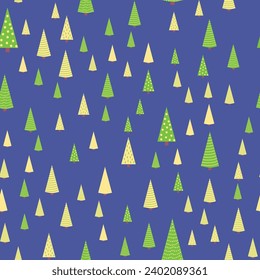 Winter forest scandinavian hand drawn seamless pattern. New Year, Christmas, holidays