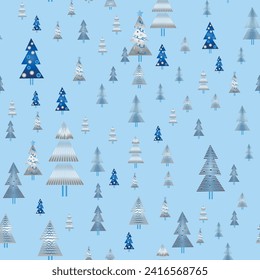 Winter forest scandinavian hand drawn seamless pattern. New Year, Christmas, holidays silver texture with Christmas tree