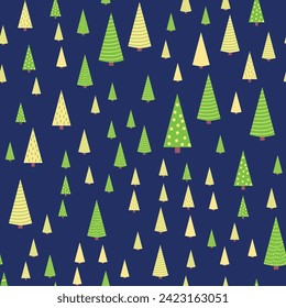 Winter forest scandinavian hand drawn seamless pattern. New Year, Christmas, holidays