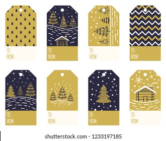 Winter forest scene gift tag labels.