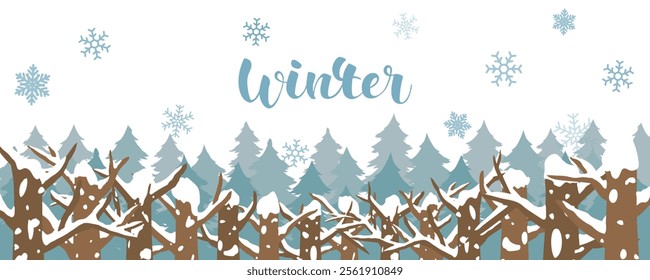 winter forest scenery image vector illustration.