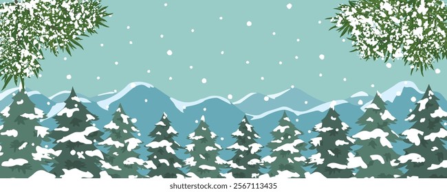 winter forest scenery image vector illustration.