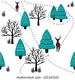 Winter forest scenery pattern, vector