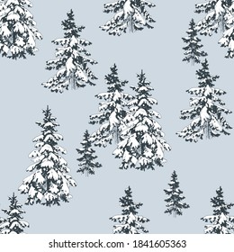 Winter forest seamless pattern. Christmas background. Vector illustration