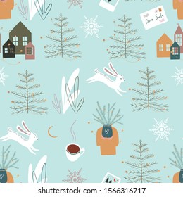 Winter Forest Seamless Pattern. Vector Illustration.