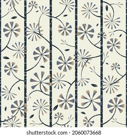 Winter forest Seamless pattern vector. leaves and flower oriental style design for fashion ,fabric on light grey background color
