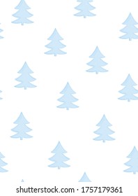 Winter Forest Seamless Vector Pattern with Pastel Blue Chistmas Trees on a White Background. Watercolor Style Christmas Print. Cute Repeatable Vector Design with Hand Drawn Trees. Christmas Pattern.