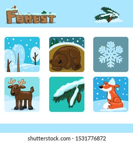 Winter forest set 1. Vector Illustration