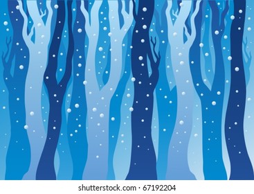 Winter forest with snow - vector illustration.