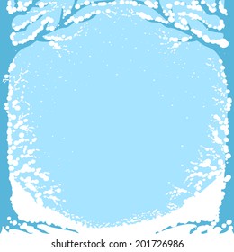 Winter forest with snowfall. Template for Christmas card