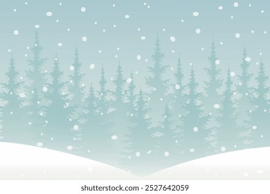 Winter forest in snowy weather. Snowy forest for background and design. Winter scene against the backdrop of forest, fir and pine trees.