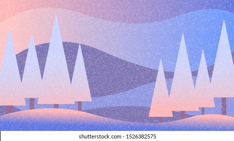 Winter forest. The sunrise or sunset. Landscape. Vector illustration.