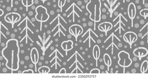 Winter forest. Texture line art. Vector seamless pattern.