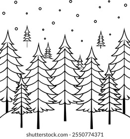 Winter forest vector art slihouette style.