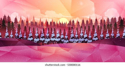 Winter forest, vector background low poly style,Vector illustration for your design
