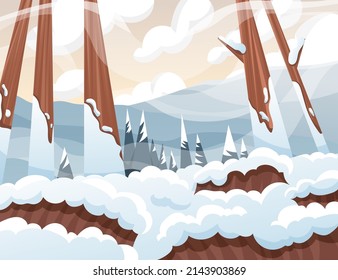 Winter forest vector cartoon landscape. Nature background.