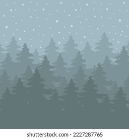 Winter forest vector illustration. Nature background forest landscape. Evergreen conifers. Pine, spruce, tree