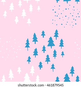 winter forest. vector seamless pattern with firs and snow