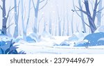 Winter forest view, outdoor recreation place. Winter Landscape with snow. Snowy background. Snowdrifts. Snowfall.