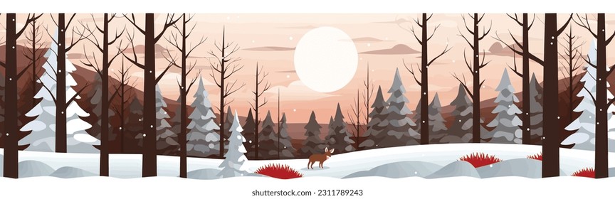 Winter forest wide background vector 