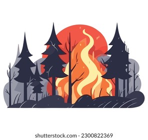 Bosques de invierno ardiendo sobre blanco